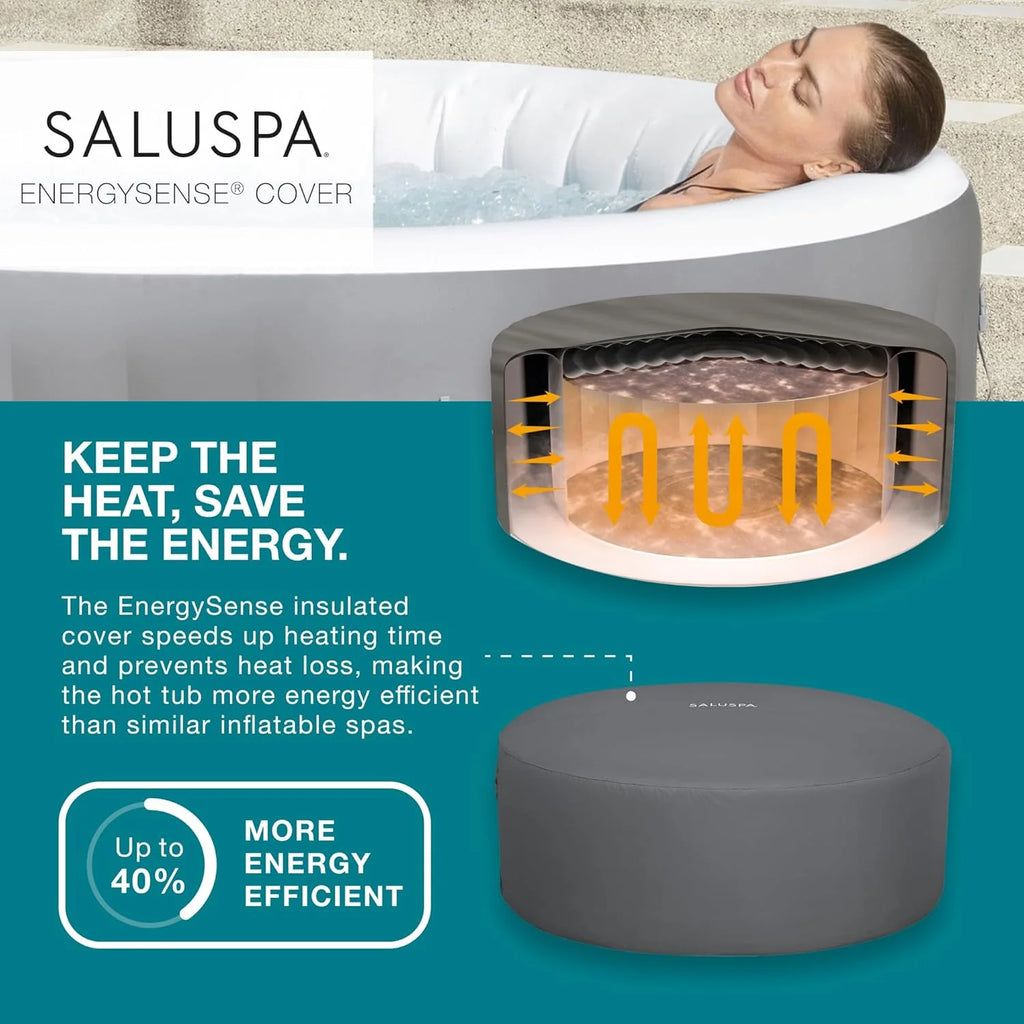 Bestway SaluSpa Miami EnergySense AirJet Inflatable Hot Tub Spa (71 x 26) | Portable Hot Tub with 2 Covers (1 Energy-Efficient Thermal Cover and 1 Standard Cover) | Fits Up to 2-4 Persons | Black