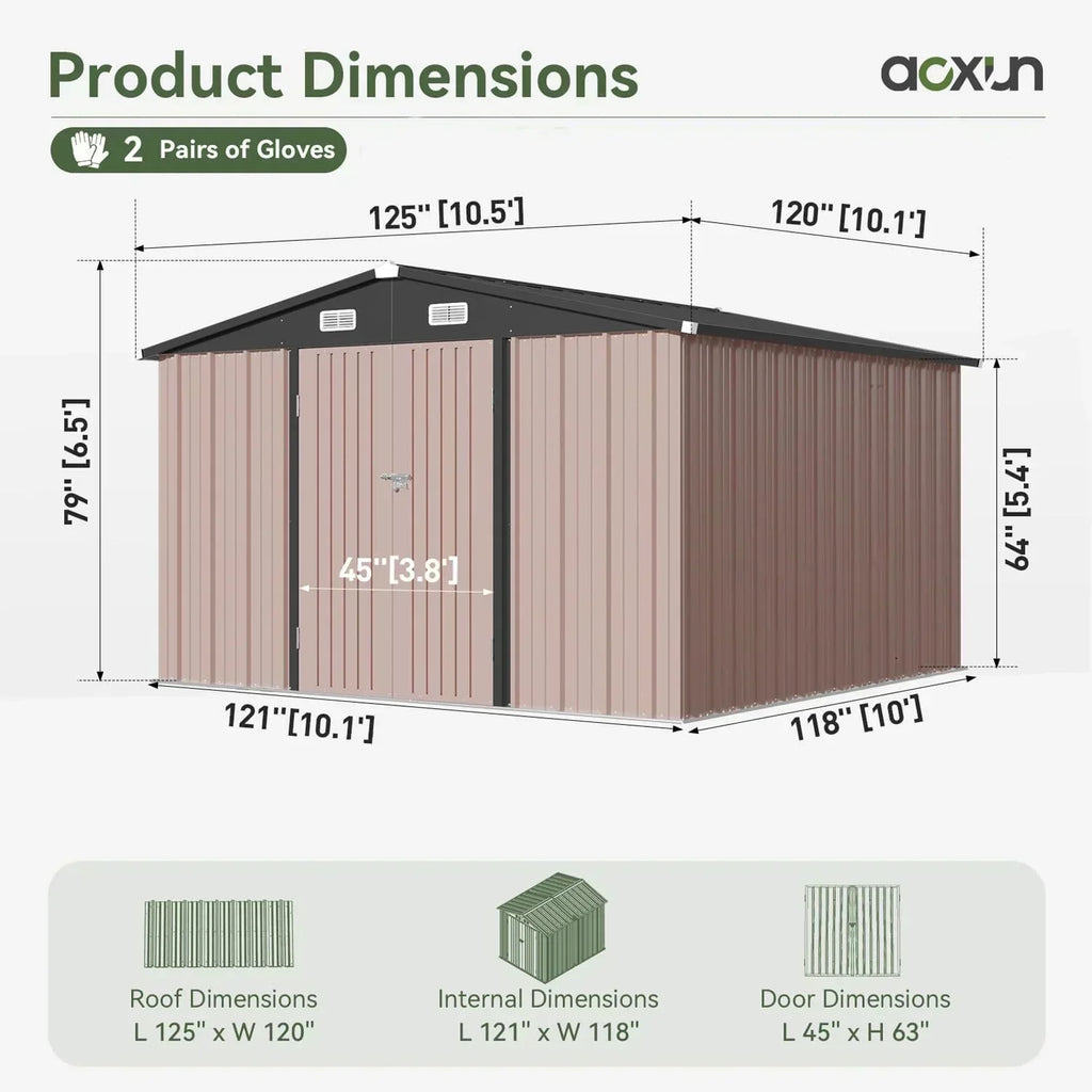 Aoxun 6.2x4 FT Shed Outdoor Storage Shed Metal Garden Shed Sloping Roof Tool Shed Bike Shed
