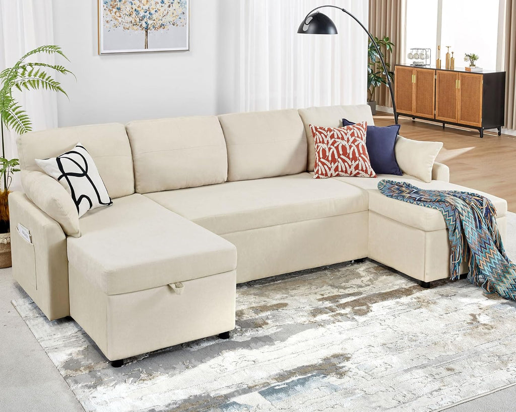 VanAcc Sofa Bed Sleeper Sofa with Storage Chaise 2 in 1 Pull Out Couch Living Room