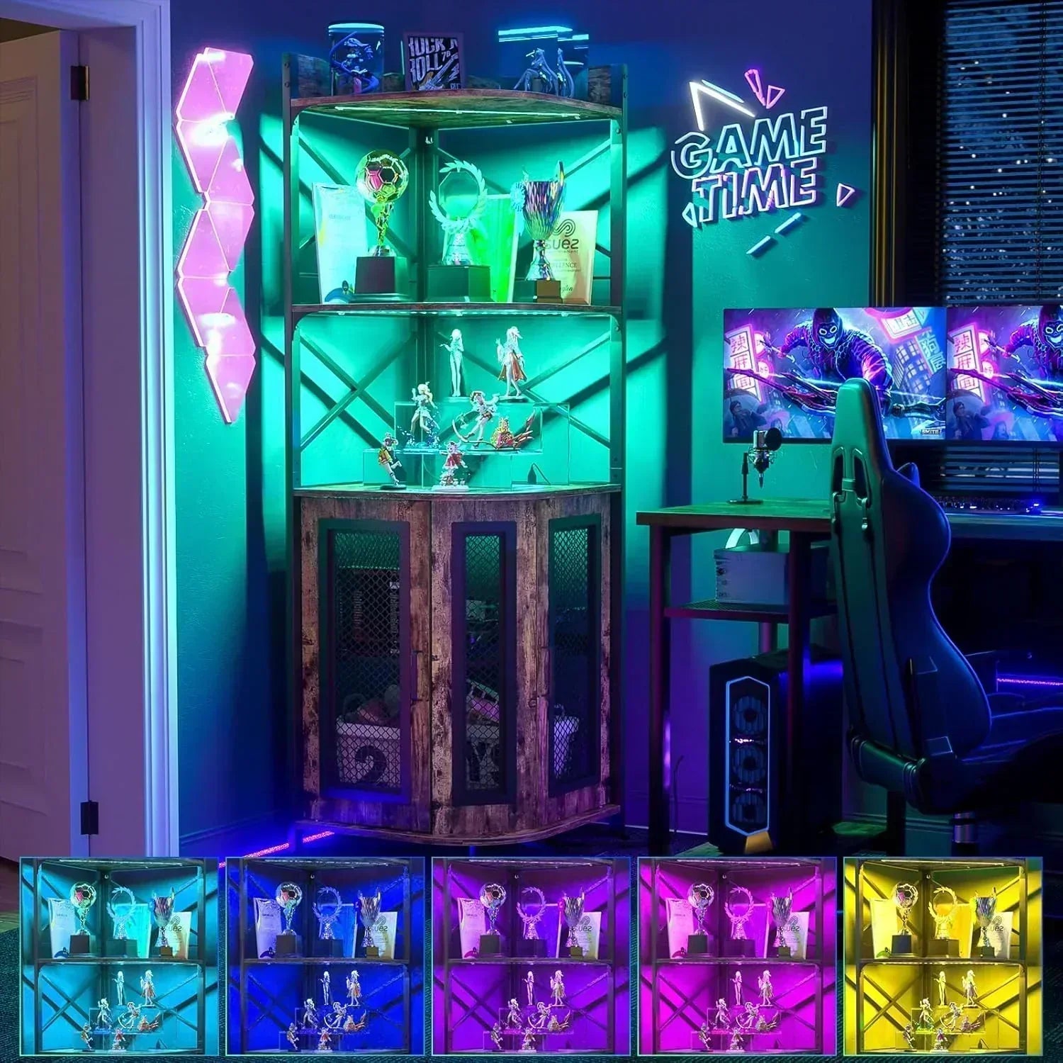 Corner bar cabinet with power socket industrial style wine cabinet light strip and glass rack