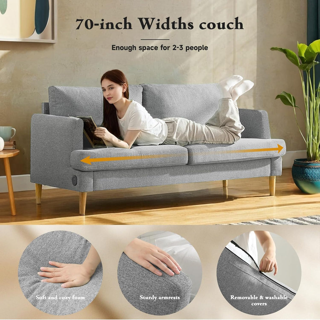 Loveseat Sofa Couch for Living Room with USB Type C Ports Dark Gray Upholstered Small Couches