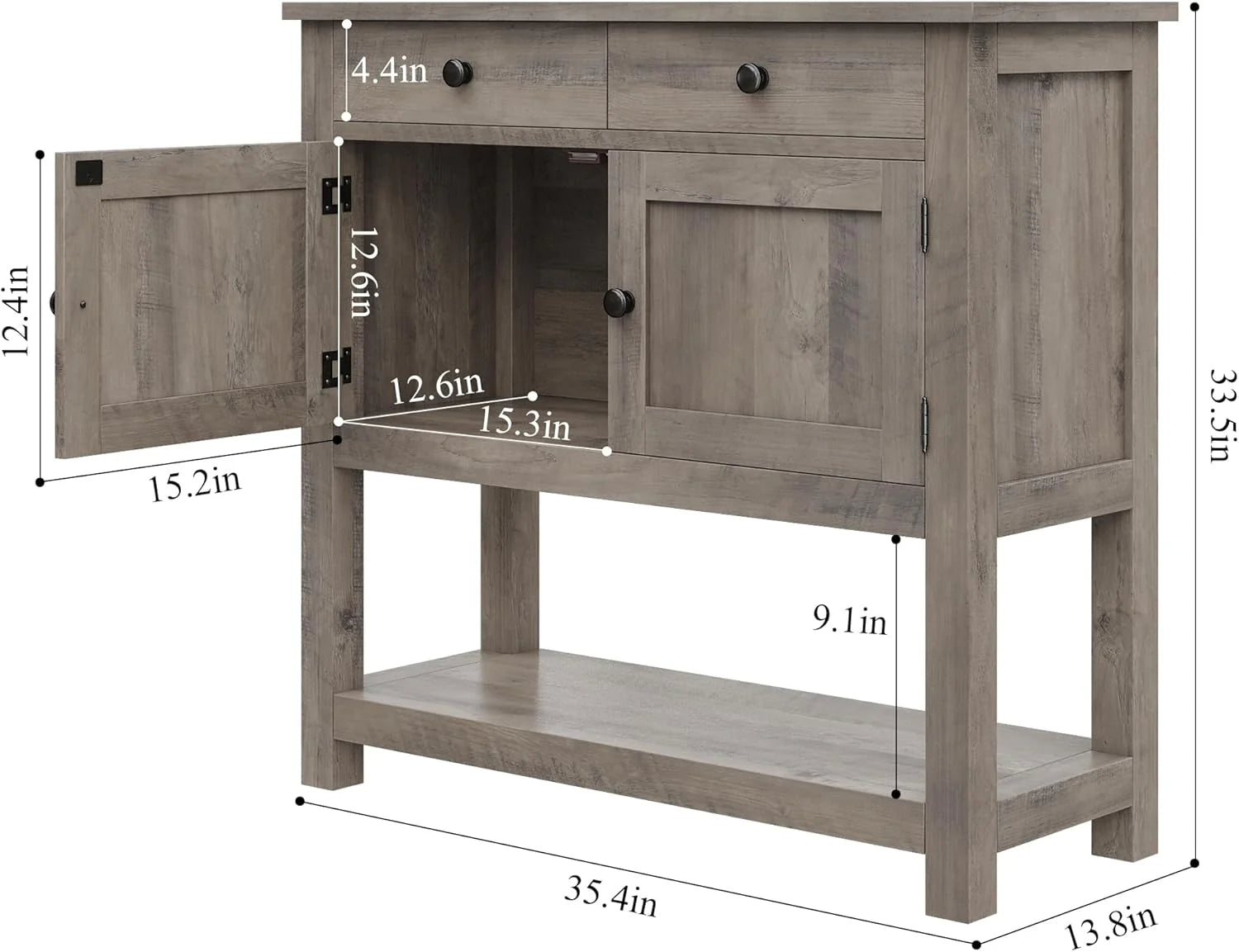 HOSTACK Farmhouse Console Table with 2-Door Cabinet & 2 Drawers, Coffee Bar, Entryway Table with Storage Shelf, Sofa Tables Buffet Sideboard for Kitchen, Hallway, Dining, Living Room, Rustic Brown