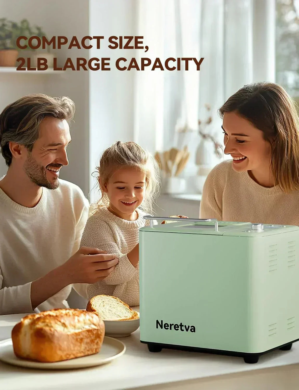 Neretva Bread Maker 20-in-1 2LB Bread Maker Dual Heater Bread Maker Automatic Ceramic Pan