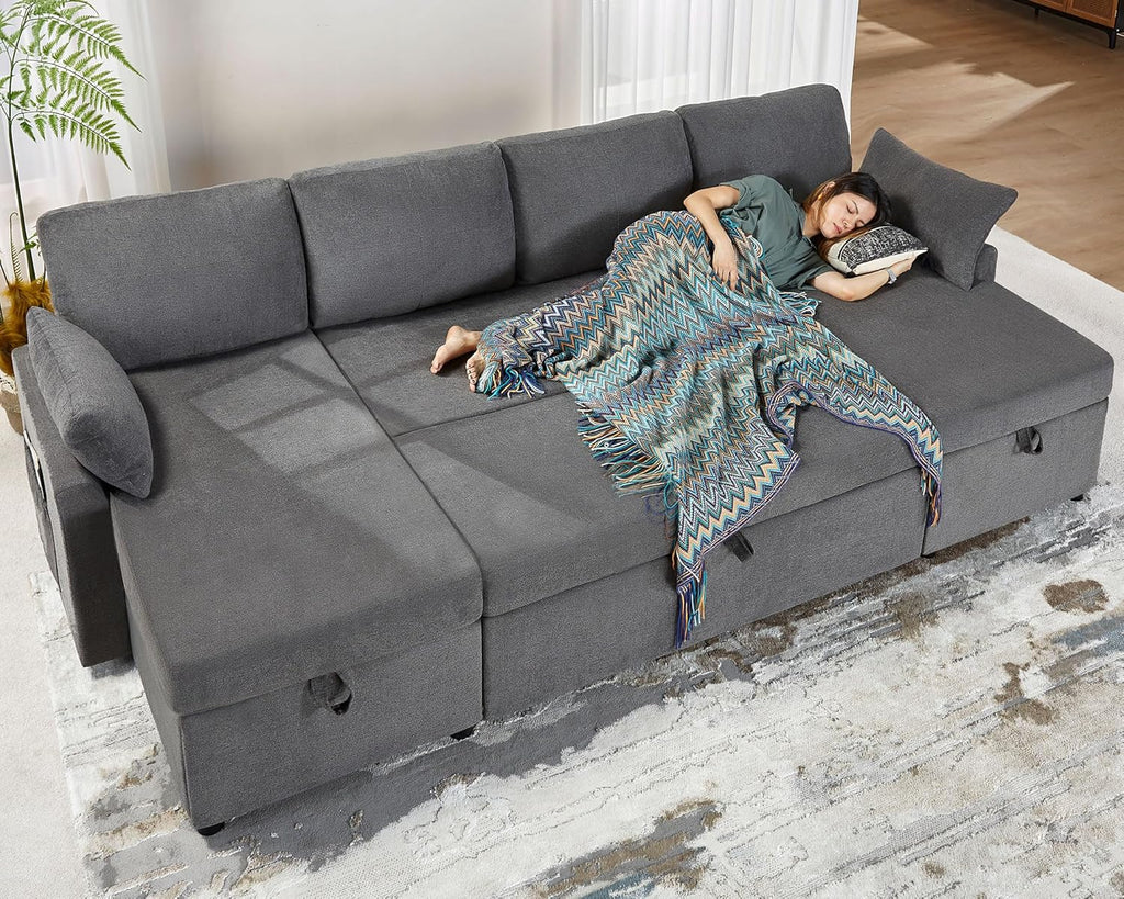 VanAcc Sofa Bed Sleeper Sofa with Storage Chaise 2 in 1 Pull Out Couch Living Room