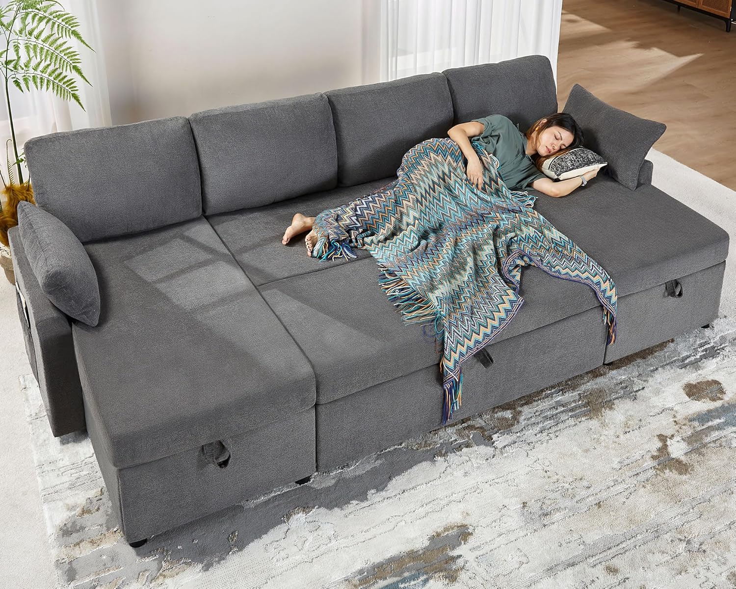 VanAcc Sofa Bed Sleeper Sofa with Storage Chaise 2 in 1 Pull Out Couch Living Room