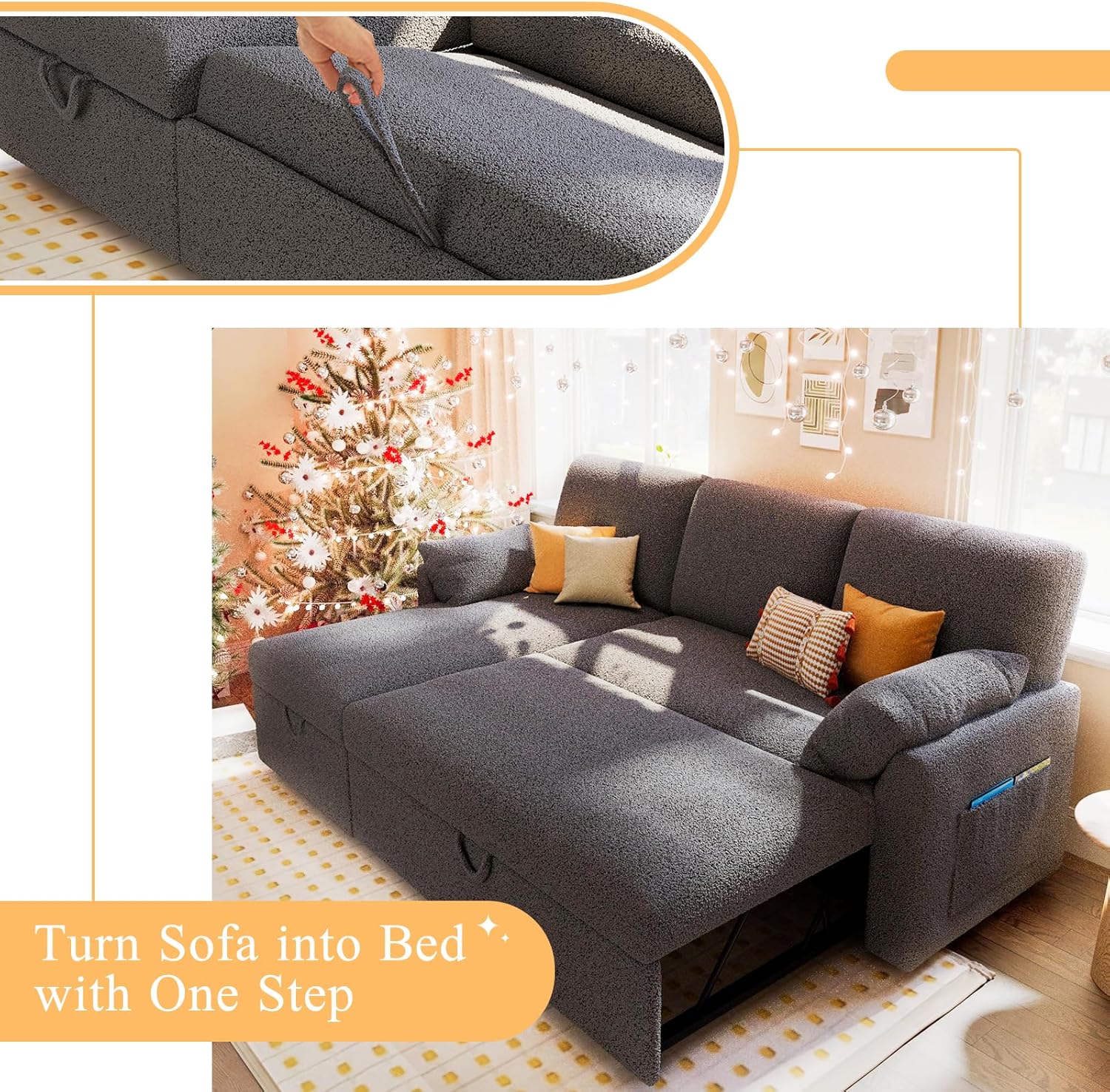 VanAcc Sofa Bed Sleeper Sofa with Storage Chaise 2 in 1 Pull Out Couch Living Room