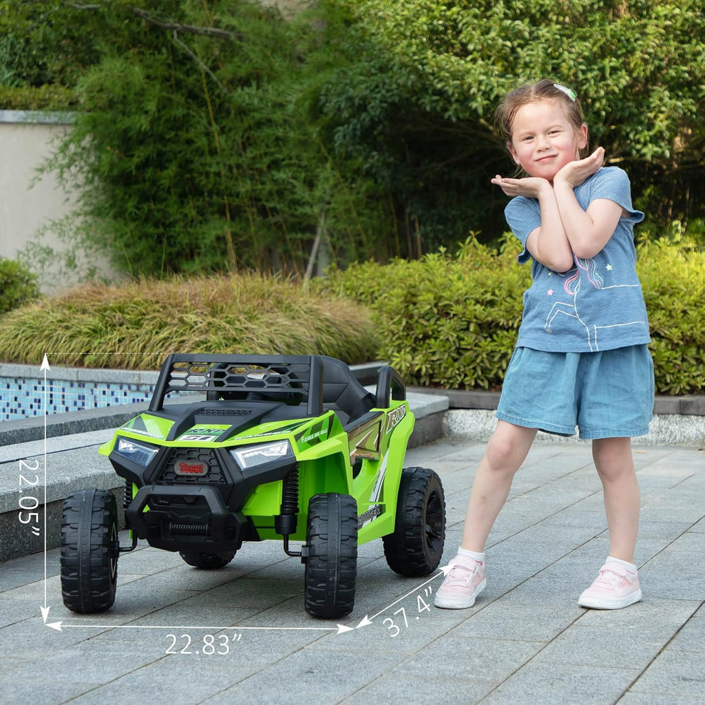 TOBBI 12V Kids Ride on Car, Electric Off-Road UTV Truck with Diverse Functions, Double Open Doors, Safety Belt, Horn, Music, and Lights for Kids Aged 3-5 Years (Rose Red)