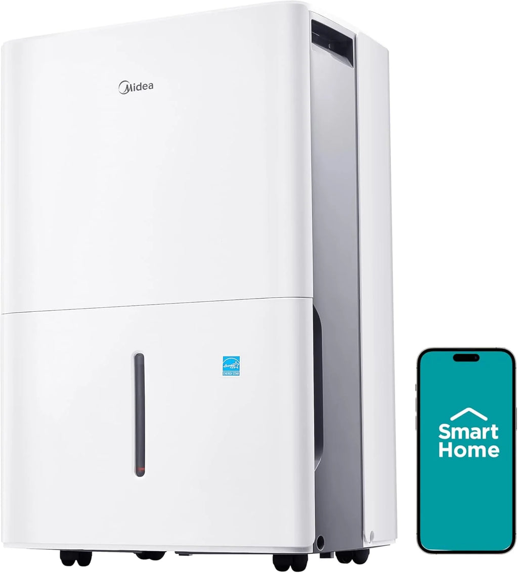 Midea 4,500 Sq. Ft. Dehumidifier With Pump Included, Energy Star Certified, 50 Pint - Ideal For Basements, Large & Medium Sized Rooms, And Bathrooms (White)