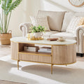 OKD Modern Luxury Grooved Coffee Table 48 Inch Oval Coffee Table Drawers Imitation Marble Top
