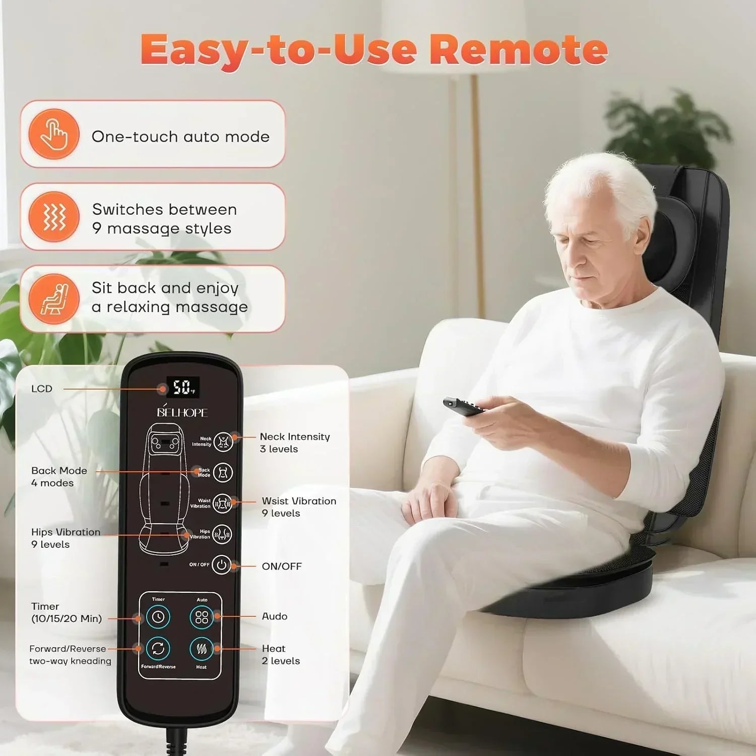 4D Kneading Back Massager Comfortable Chair Back Massager Home Office Shiatsu Neck Massager
