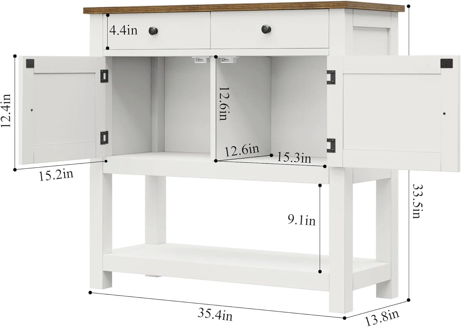 HOSTACK Farmhouse Console Table with 2-Door Cabinet & 2 Drawers, Coffee Bar, Entryway Table with Storage Shelf, Sofa Tables Buffet Sideboard for Kitchen, Hallway, Dining, Living Room, Rustic Brown