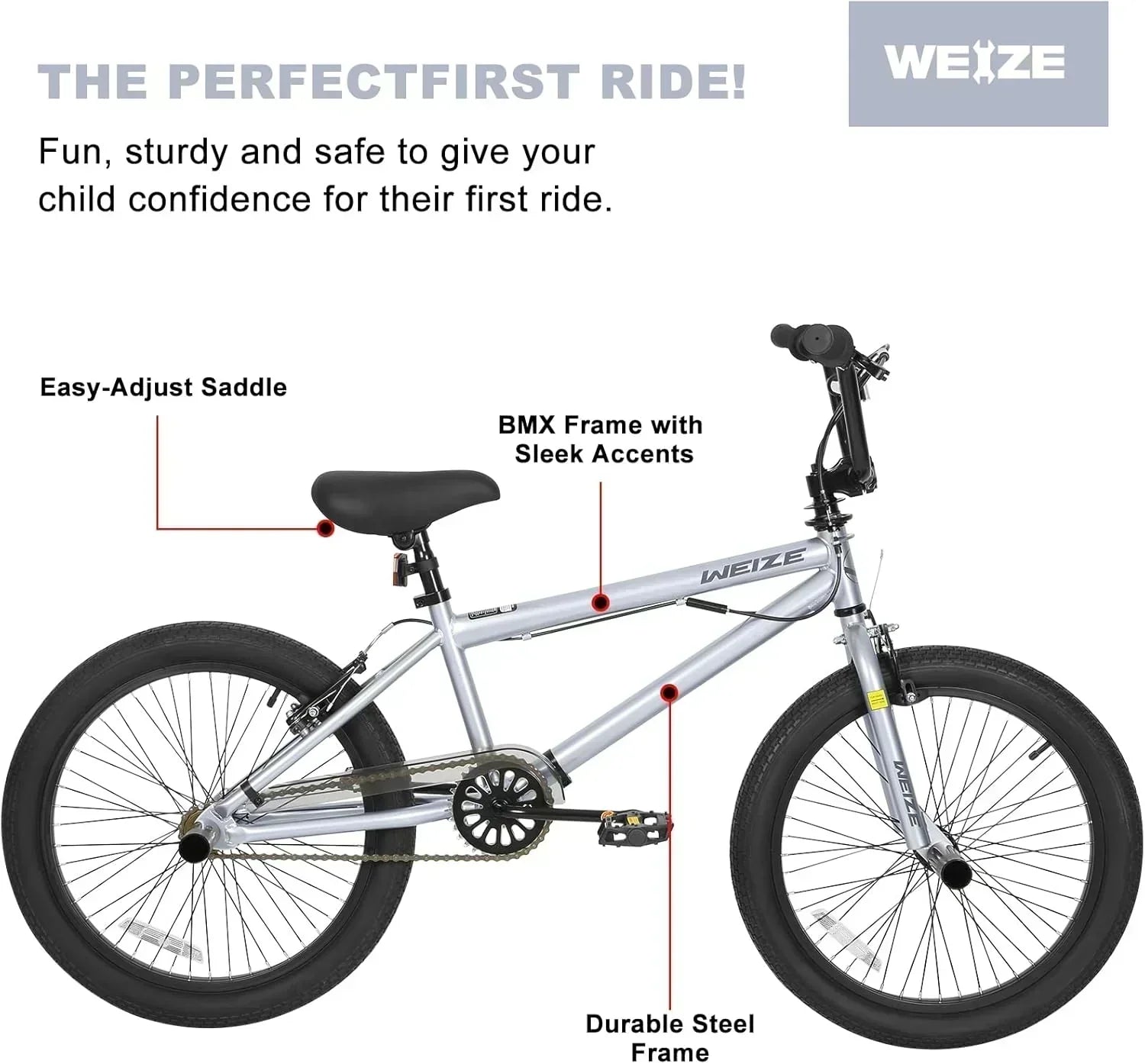 WEIZE Freestyle BMX Bicycle 20 Inch Stunt Bike for Kids and Adults Men and Women High Strength