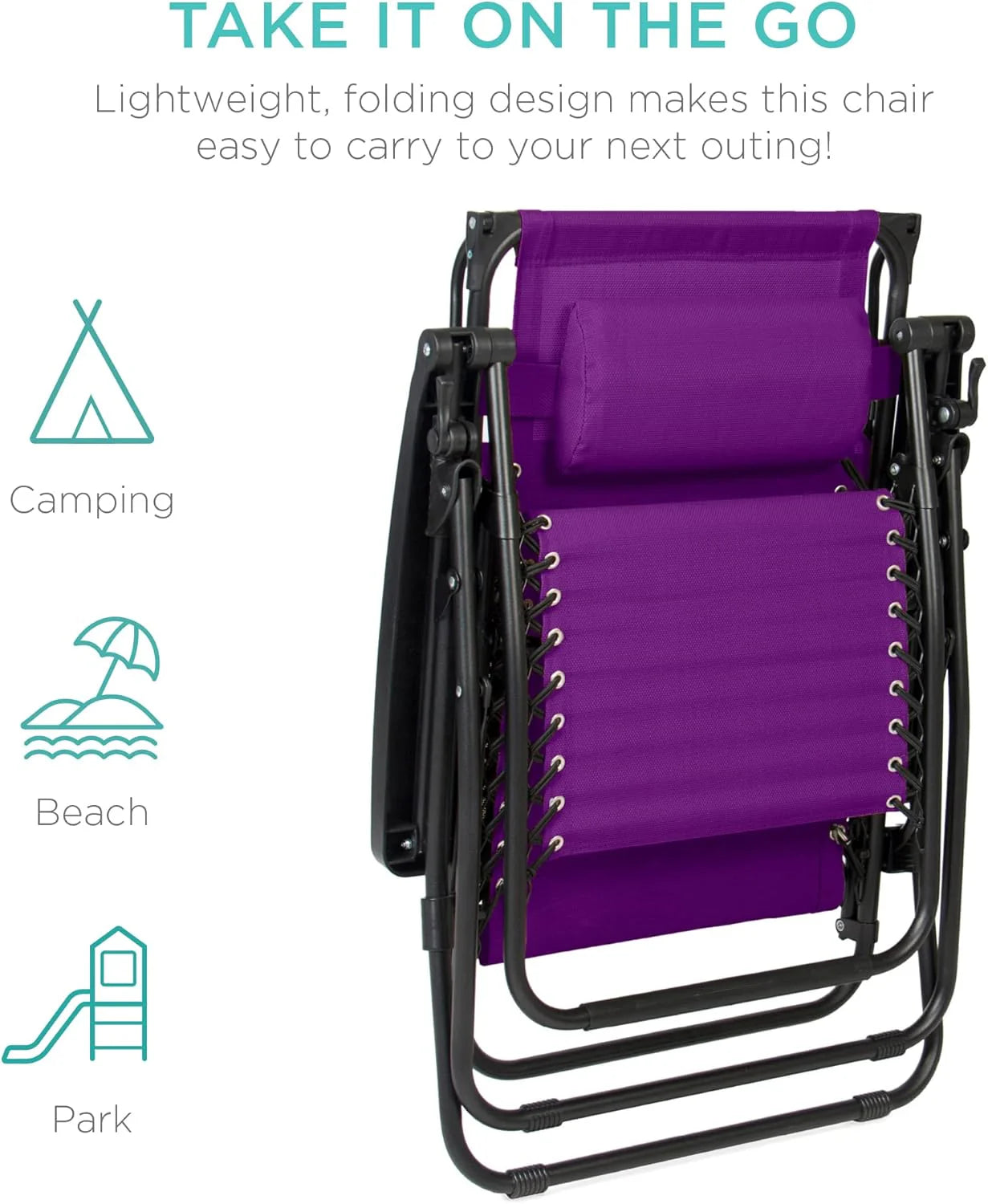 Best Choice Products Folding Zero Gravity Outdoor Recliner Patio Lounge Chair w/Adjustable Canopy Shade, Headrest, Side Accessory Tray, Textilene Mesh - Peacock Blue