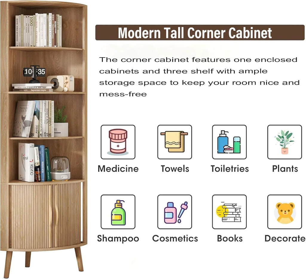 Corner Cabinet, 66.73'' Tall Modern Corner Bathroom Storage Cabinet