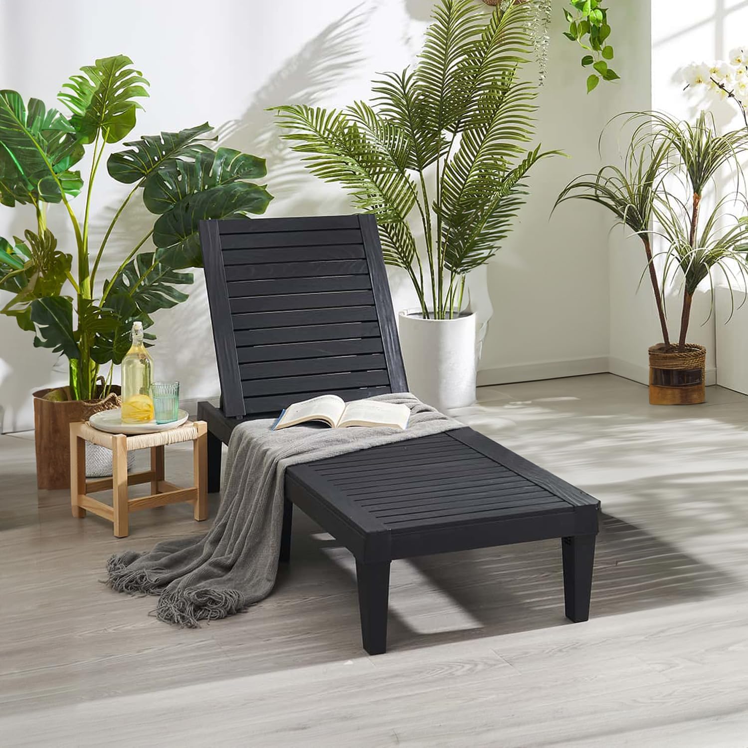Patio Chairs Black Chaise Lounge Chair Outdoor 5-Position Adjustable Sun Tanning Chair