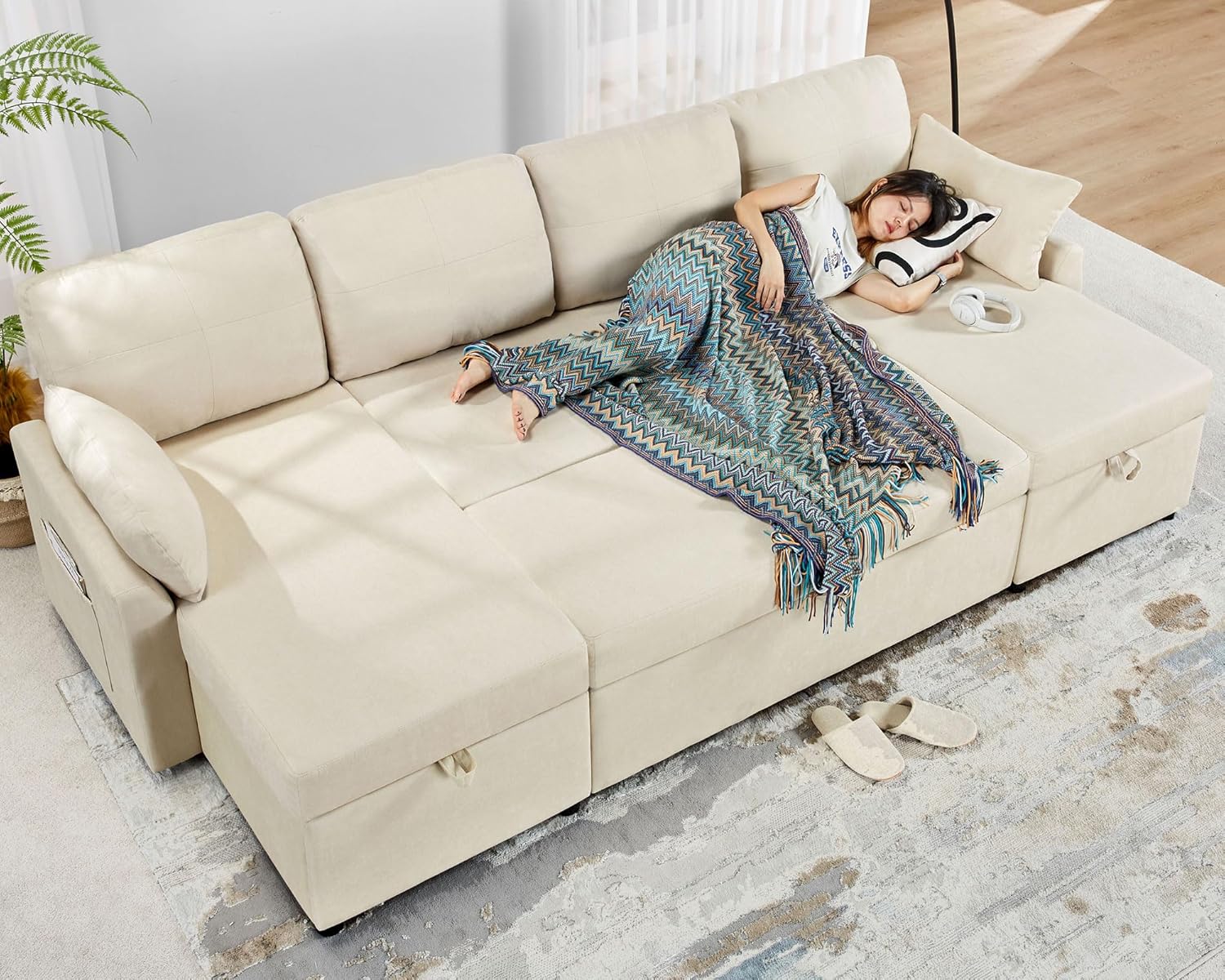 VanAcc Sofa Bed Sleeper Sofa with Storage Chaise 2 in 1 Pull Out Couch Living Room