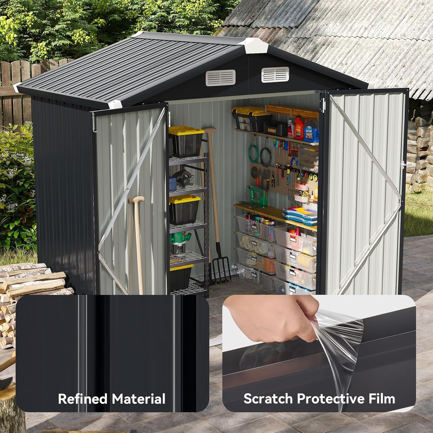 Aoxun 6.2x4 FT Shed Outdoor Storage Shed Metal Garden Shed Sloping Roof Tool Shed Bike Shed