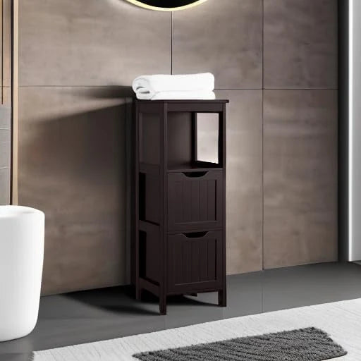 Yaheetech Bathroom Floor Cabinet, Wooden Storage Cabinet with 2 Drawers, Multifunctional Side Organizer Rack Stand Table, White
