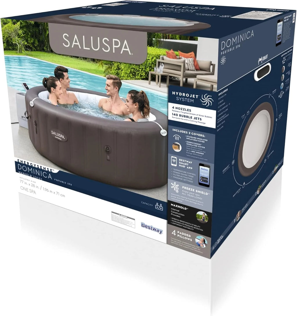 Bestway SaluSpa Miami EnergySense AirJet Inflatable Hot Tub Spa (71 x 26) | Portable Hot Tub with 2 Covers (1 Energy-Efficient Thermal Cover and 1 Standard Cover) | Fits Up to 2-4 Persons | Black