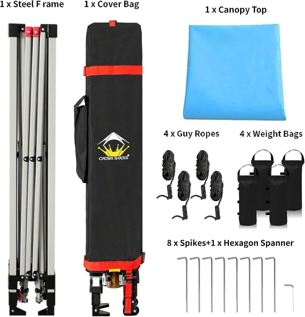 10x10 Pop-Up Awning One-Click Installation Beach Tent Outdoor Sunshade Silver Coated Top