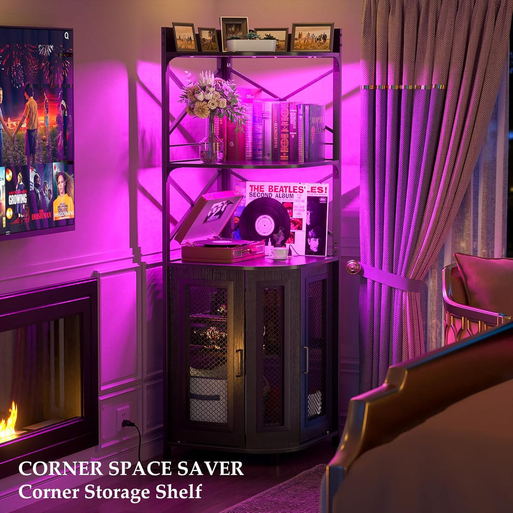 Corner bar cabinet with power socket industrial style wine cabinet light strip and glass rack