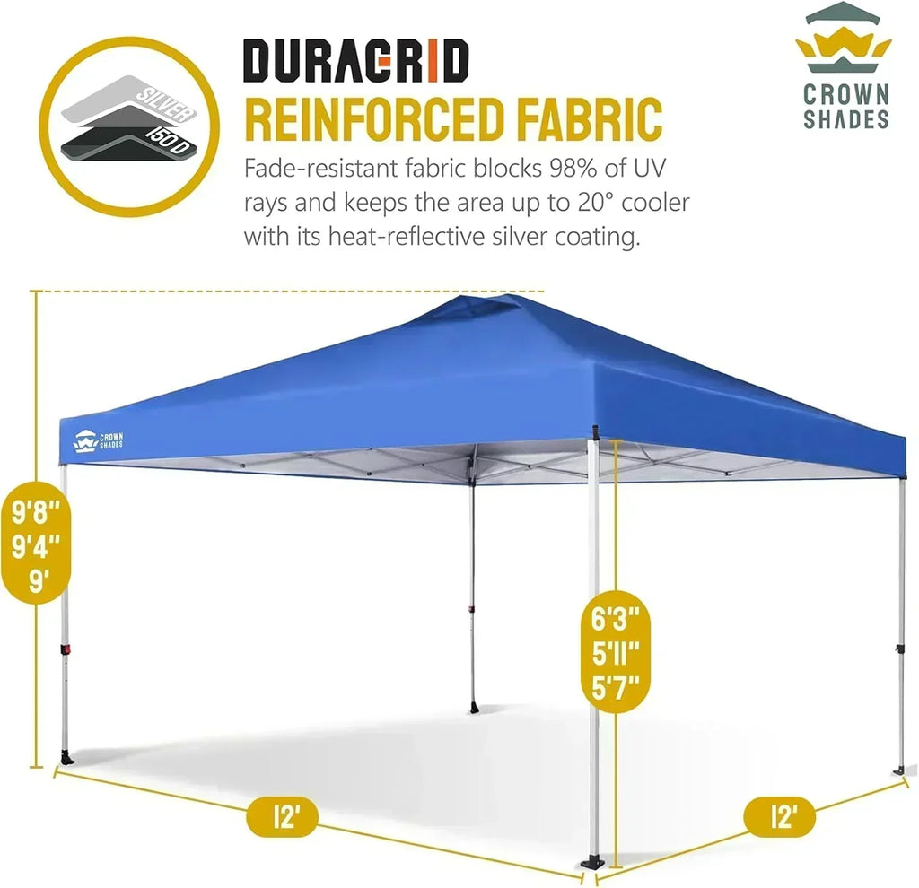 10x10 Pop-Up Awning One-Click Installation Beach Tent Outdoor Sunshade Silver Coated Top