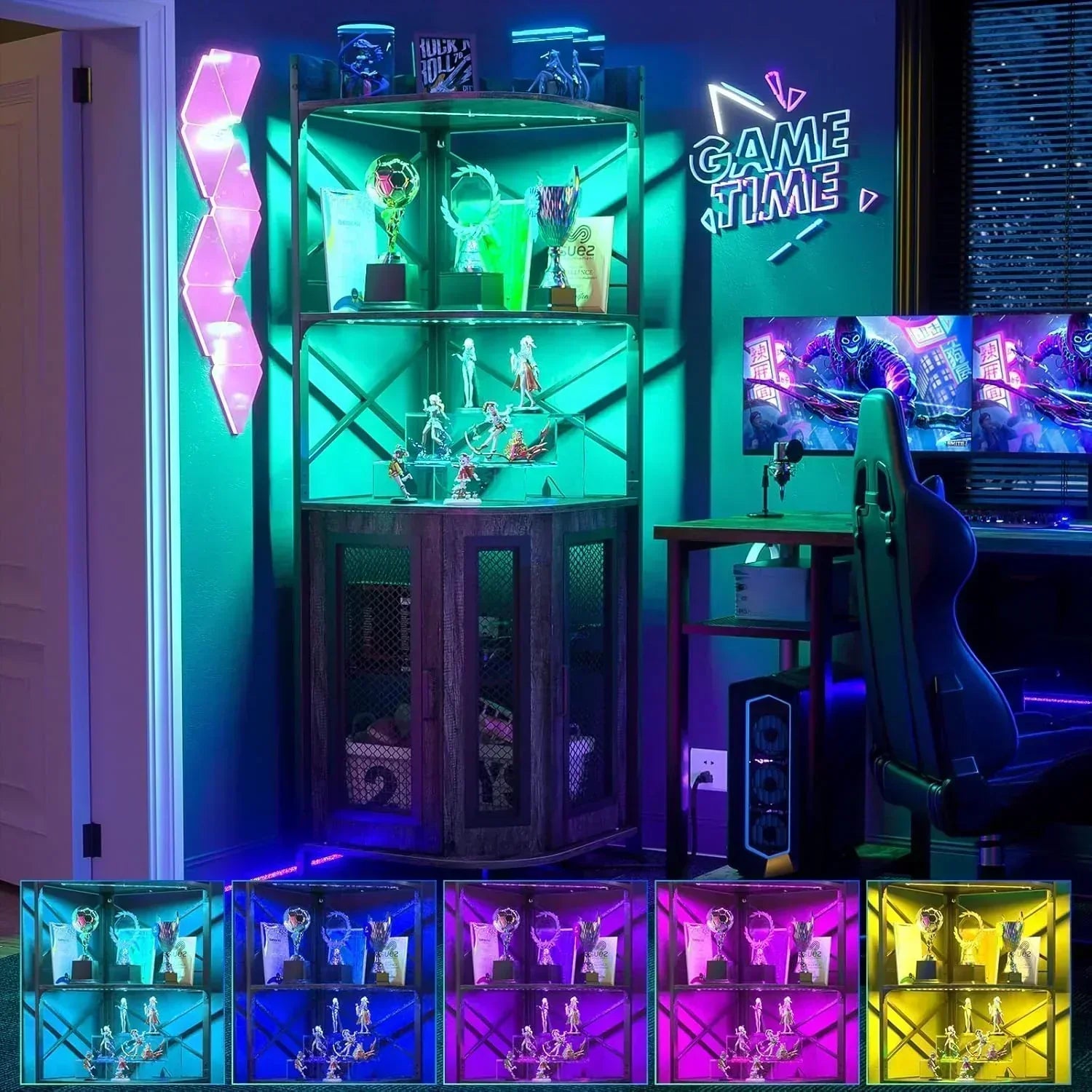 Corner bar cabinet with power socket industrial style wine cabinet light strip and glass rack