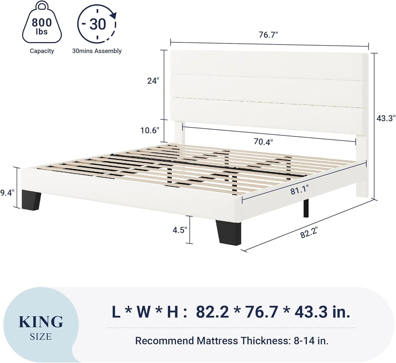 Allewie Queen Size Platform Bed Frame Fabric Upholstered Headboard Wooden Slats Support