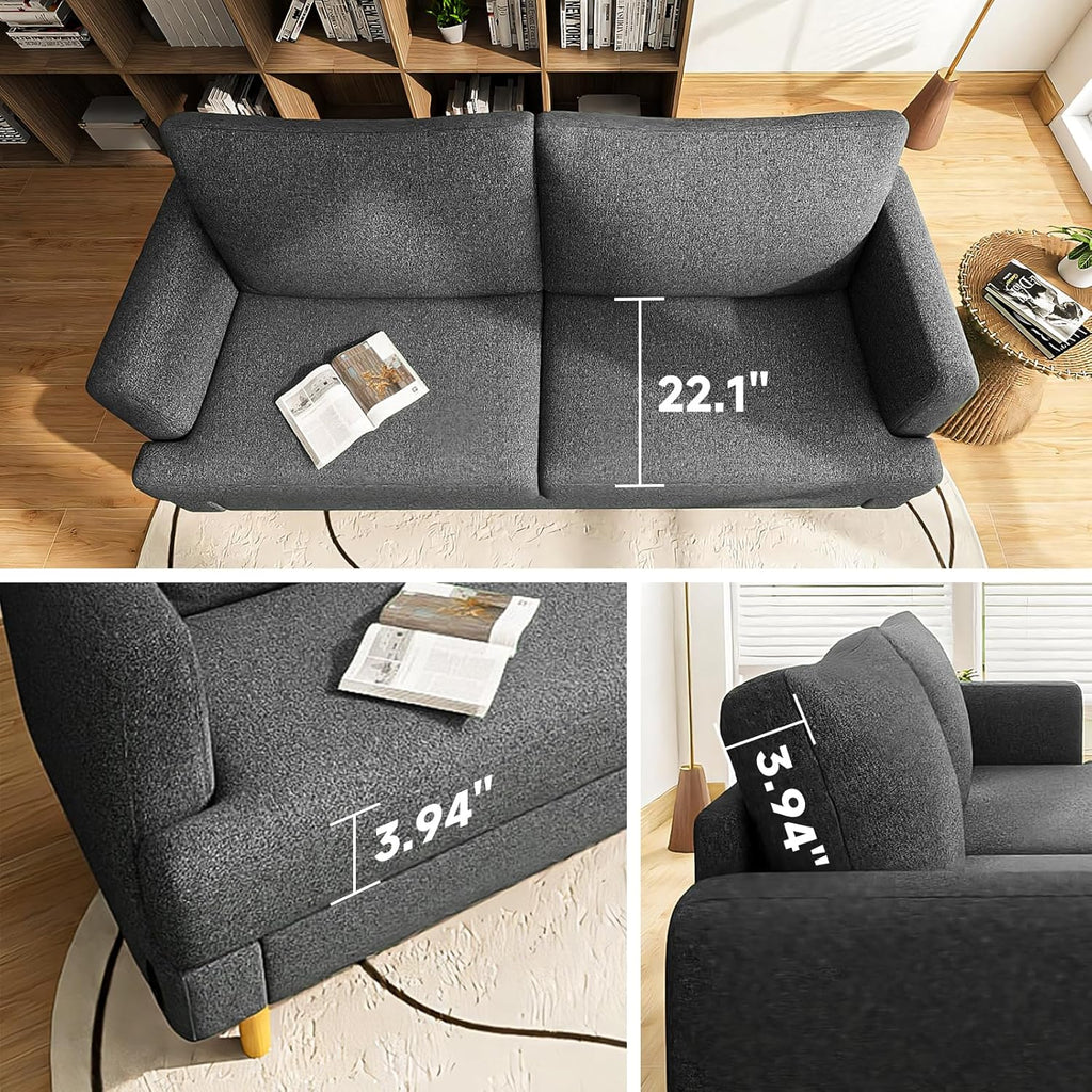 Loveseat Sofa Couch for Living Room with USB Type C Ports Dark Gray Upholstered Small Couches