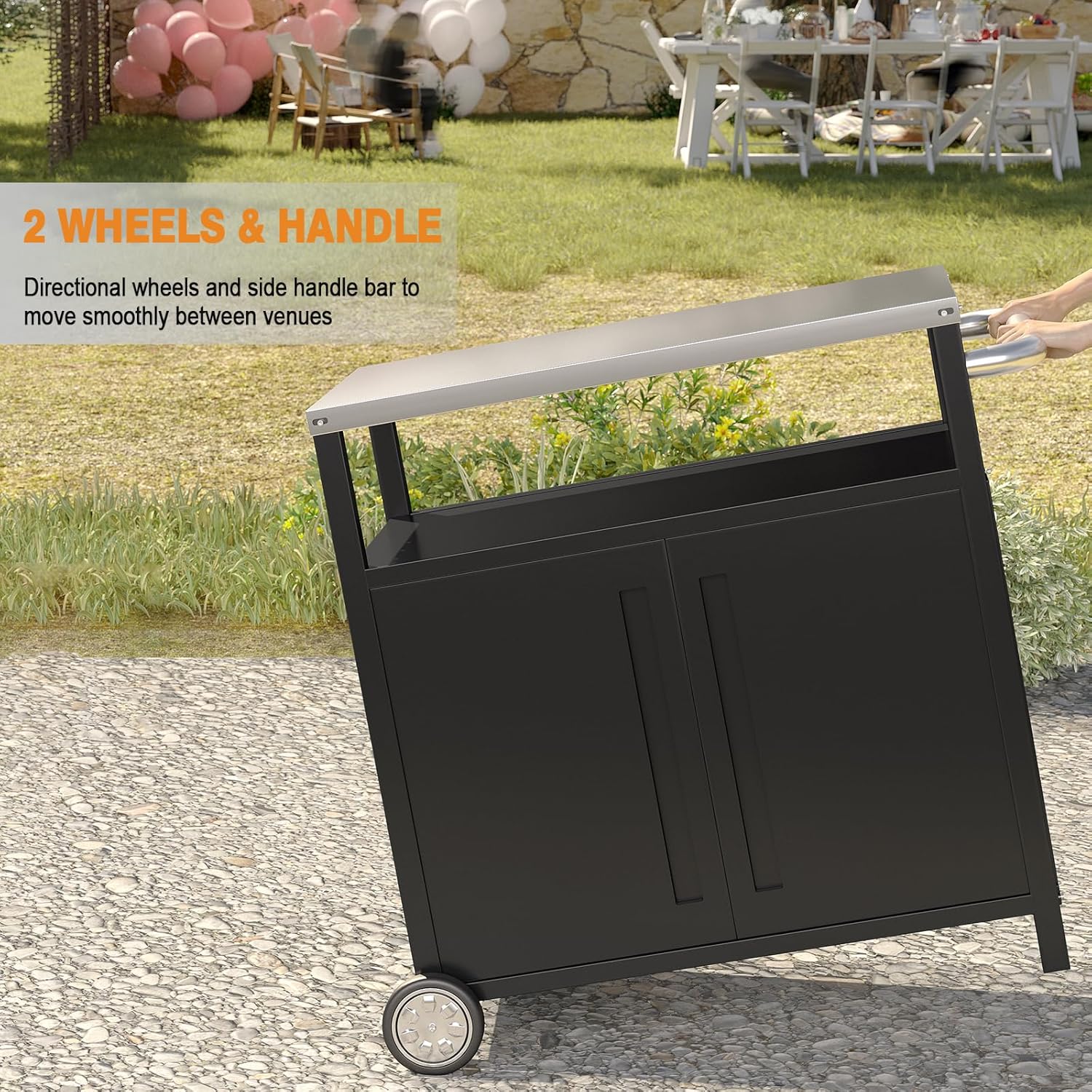 Stainless Steel Outdoor Grill Cart Pizza Oven Stand Trolley Table with Wheels Three-Shelf Movable Food Prep and Work Table Heavy Duty Grill Carts Outdoor Cart 31.5×24×35.5