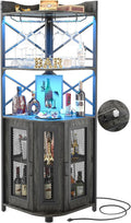 Corner bar cabinet with power socket industrial style wine cabinet light strip and glass rack