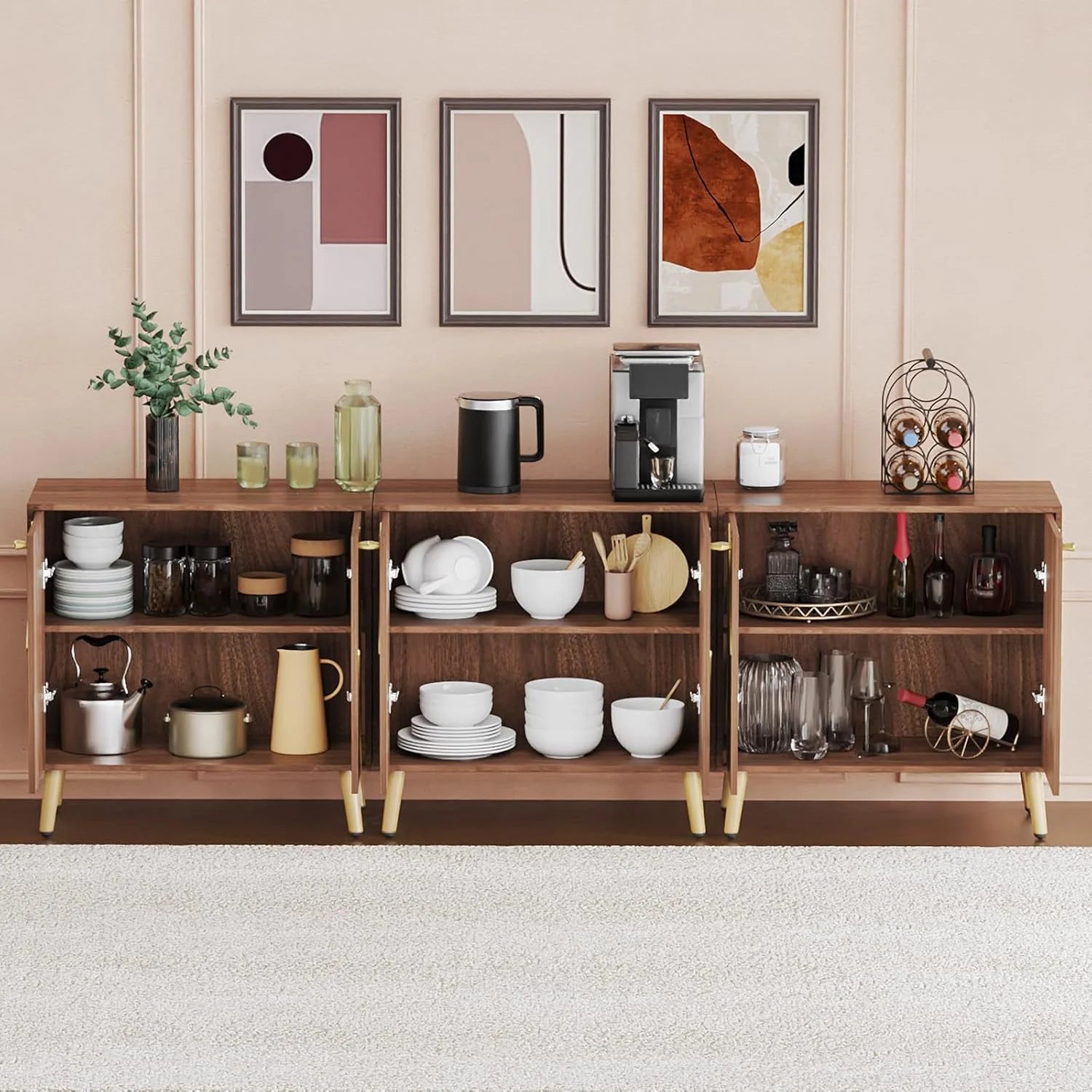 Free Standing Cabinet Black Wood for Living Room, Bedroom, Dining Room, Hallway, Entryway