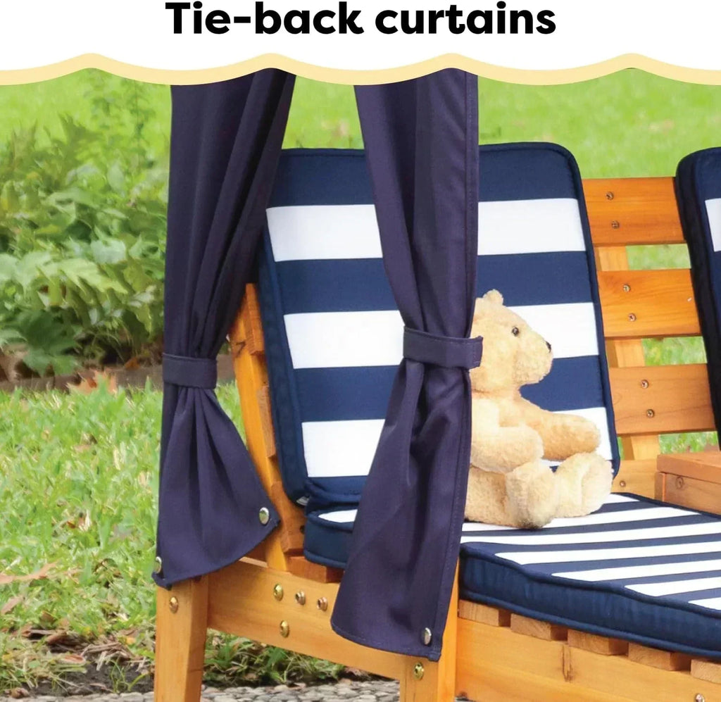 KidKraft Wooden Outdoor Double Chaise Lounge with Cup Holders Kids Patio Furniture Honey