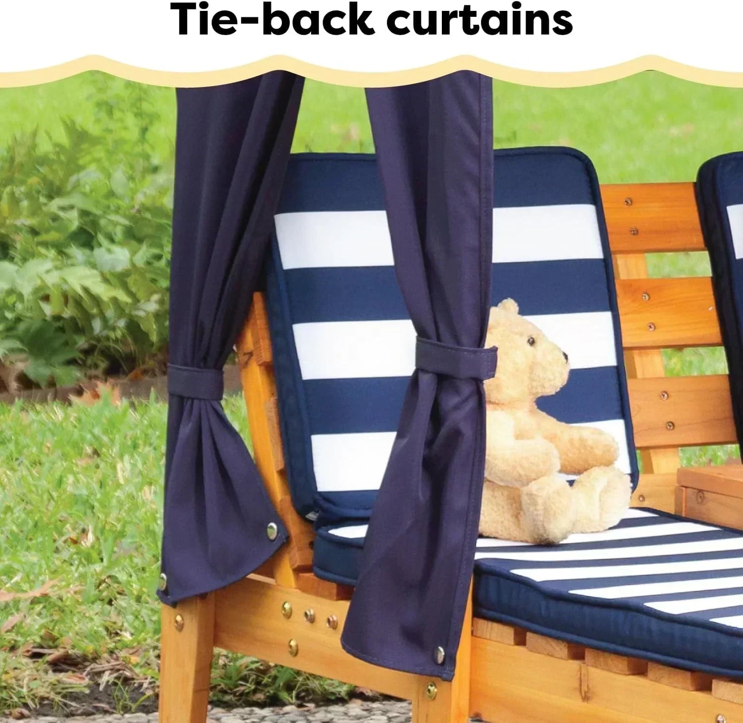 KidKraft Wooden Outdoor Double Chaise Lounge with Cup Holders Kids Patio Furniture Honey