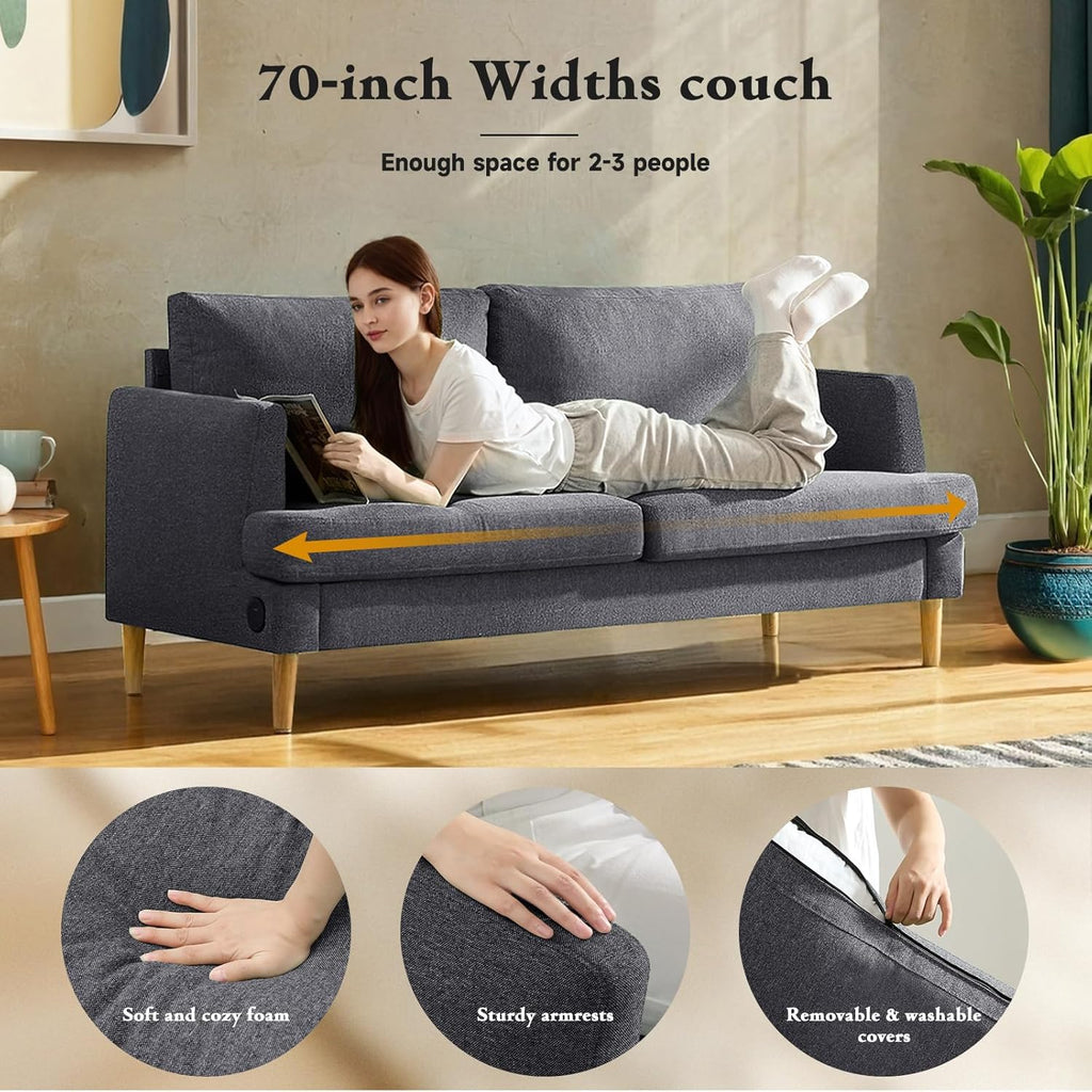 Loveseat Sofa Couch for Living Room with USB Type C Ports Dark Gray Upholstered Small Couches