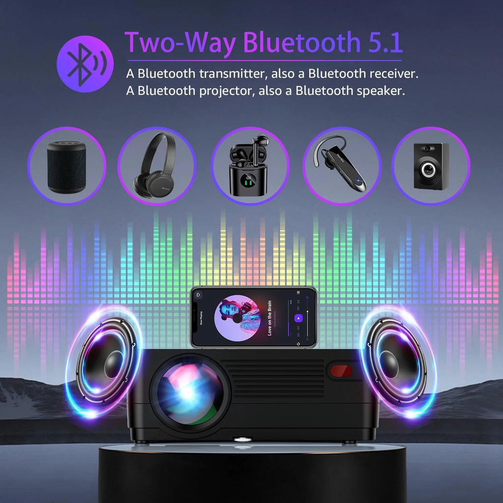 Projector with 5G WiFi and Bluetooth, Native 1080P Projector[Projector Screen Included]