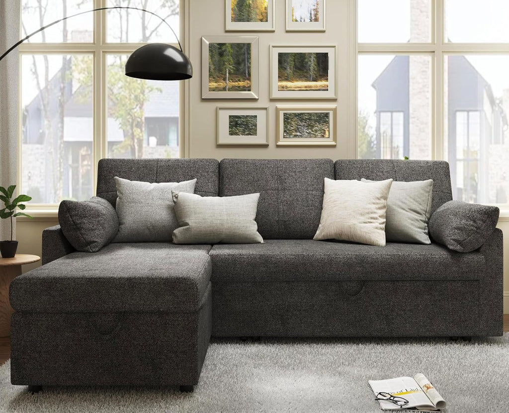VanAcc Sofa Bed Sleeper Sofa with Storage Chaise 2 in 1 Pull Out Couch Living Room