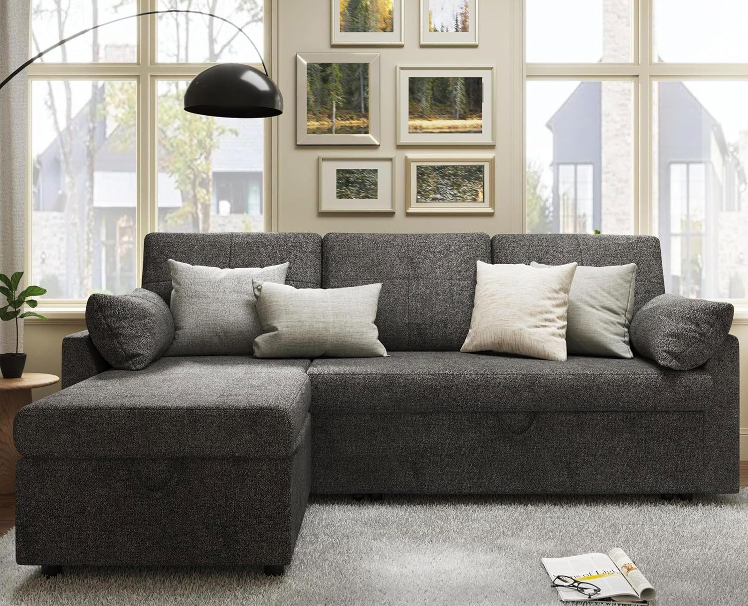 VanAcc Sofa Bed Sleeper Sofa with Storage Chaise 2 in 1 Pull Out Couch Living Room