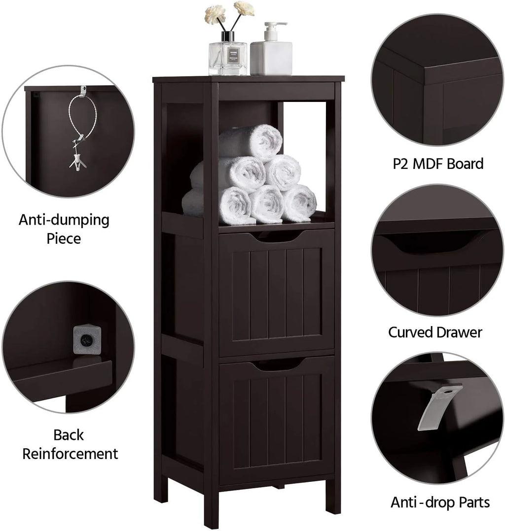 Yaheetech Bathroom Floor Cabinet, Wooden Storage Cabinet with 2 Drawers, Multifunctional Side Organizer Rack Stand Table, White