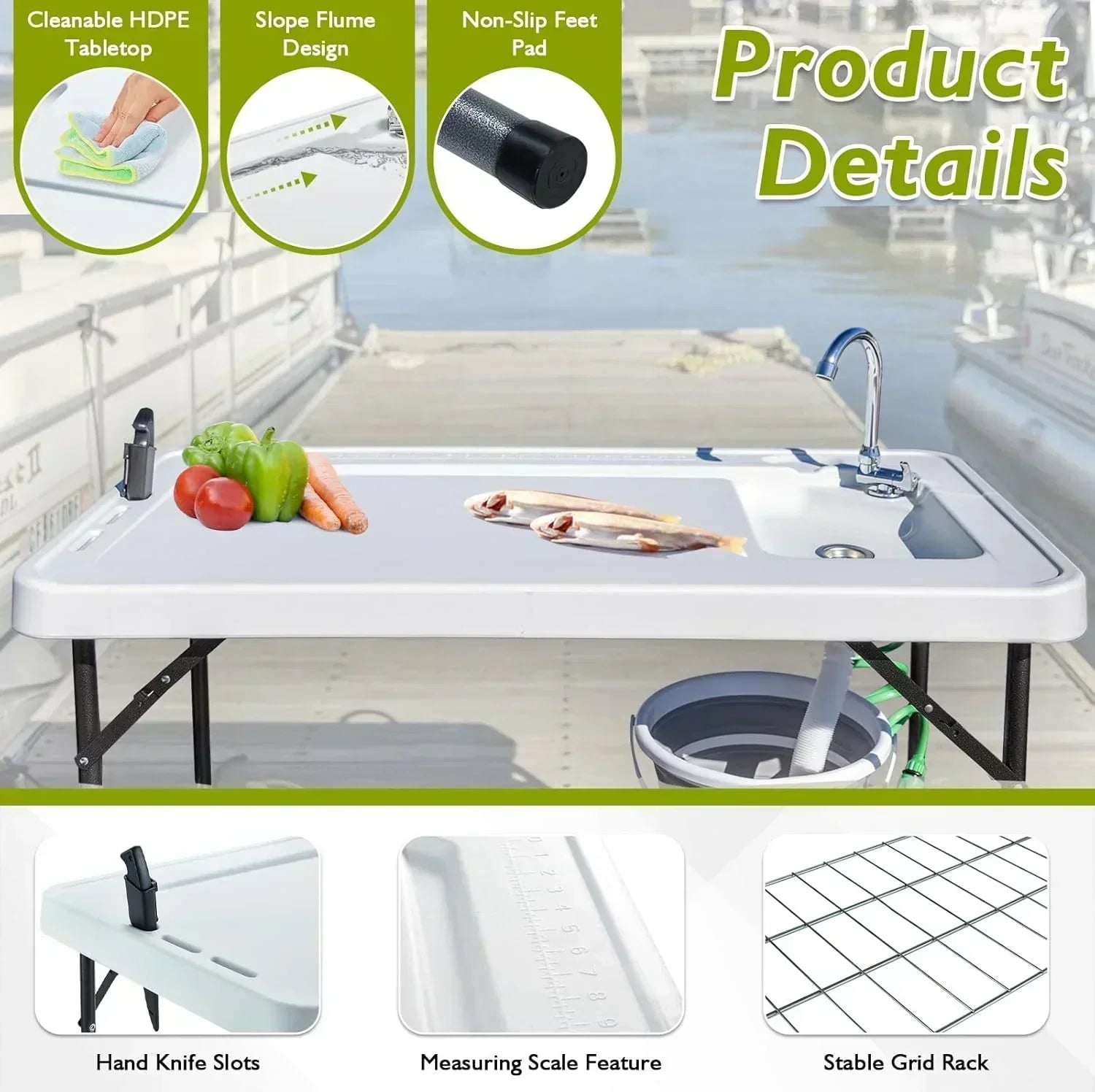 Folding Fish Cleaning Table Portable Camping Sink Table Outdoor Fish Fillet Cleaning Station