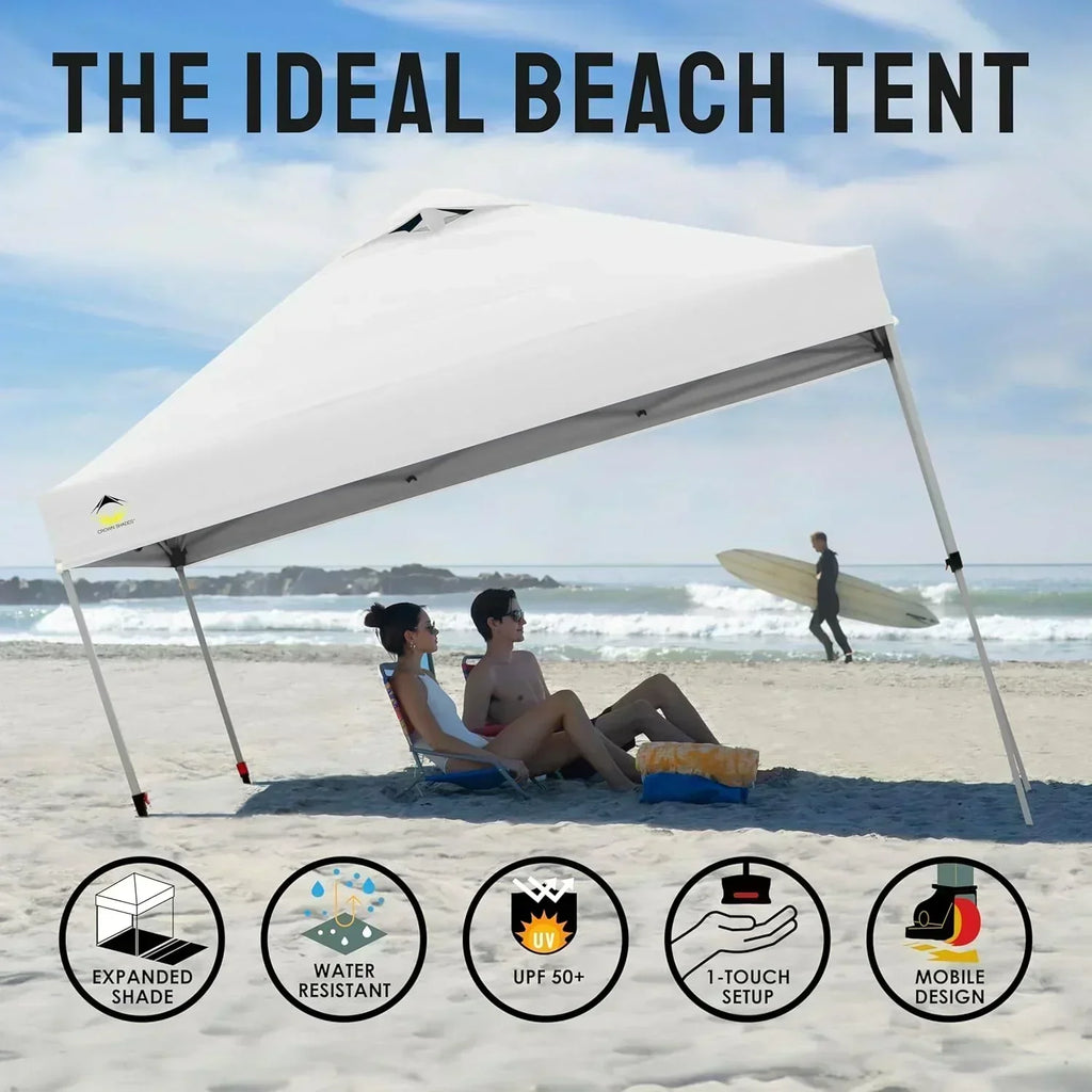 10x10 Pop-Up Awning One-Click Installation Beach Tent Outdoor Sunshade Silver Coated Top