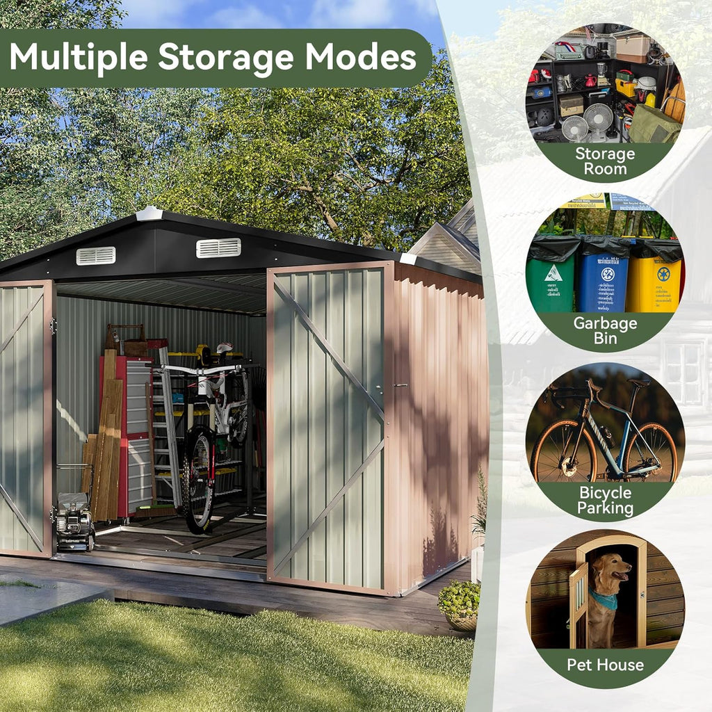 Aoxun 6.2x4 FT Shed Outdoor Storage Shed Metal Garden Shed Sloping Roof Tool Shed Bike Shed
