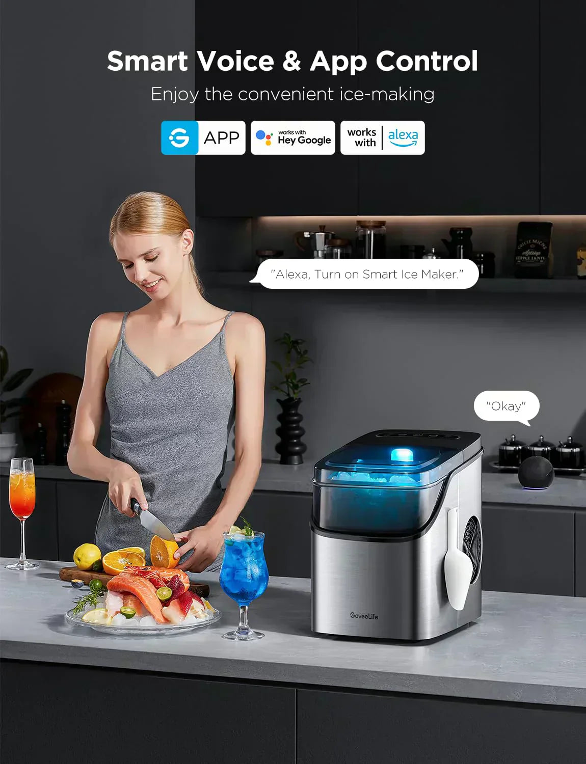 GoveeLife Smart Ice Maker Countertop Portable Ice Machine with Voice Control 9 Ice Cubes