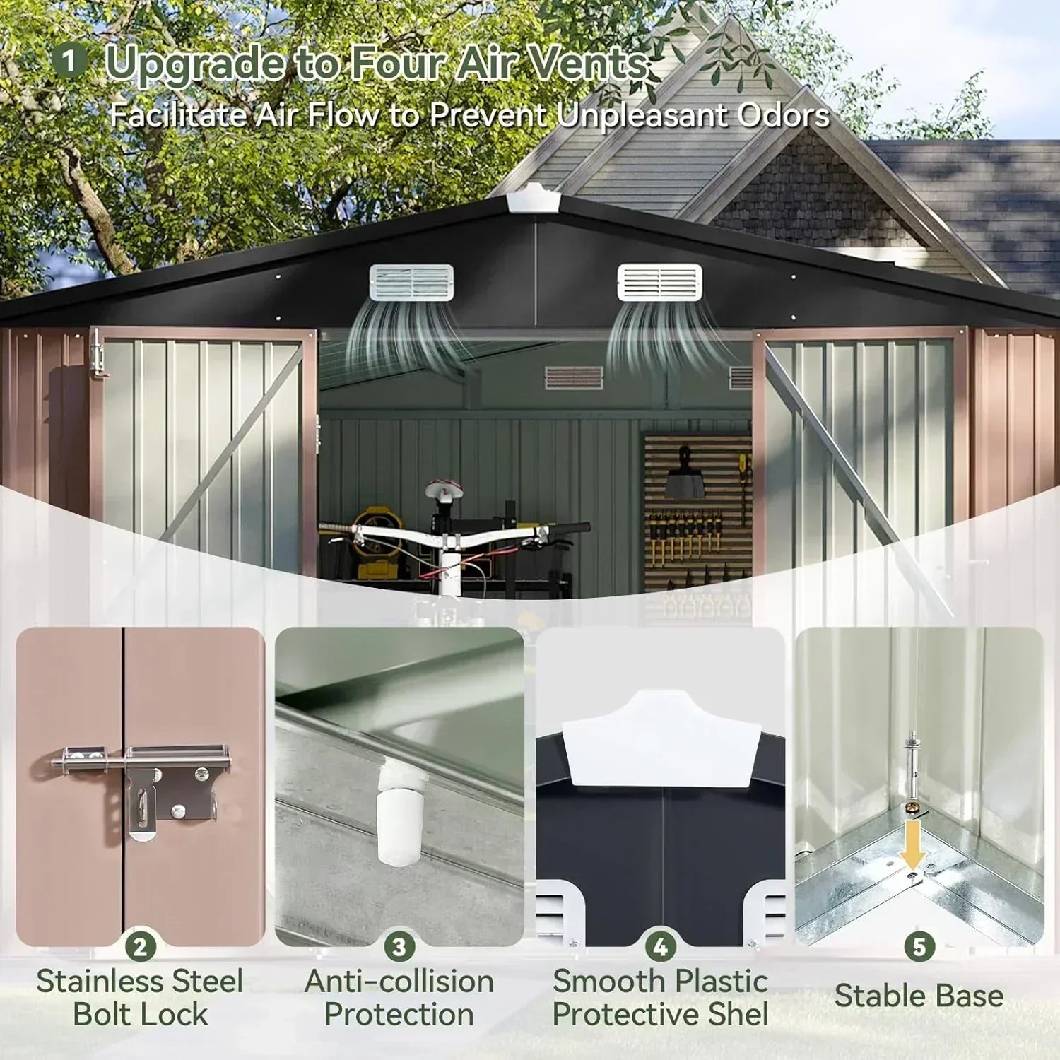Aoxun 6.2x4 FT Shed Outdoor Storage Shed Metal Garden Shed Sloping Roof Tool Shed Bike Shed