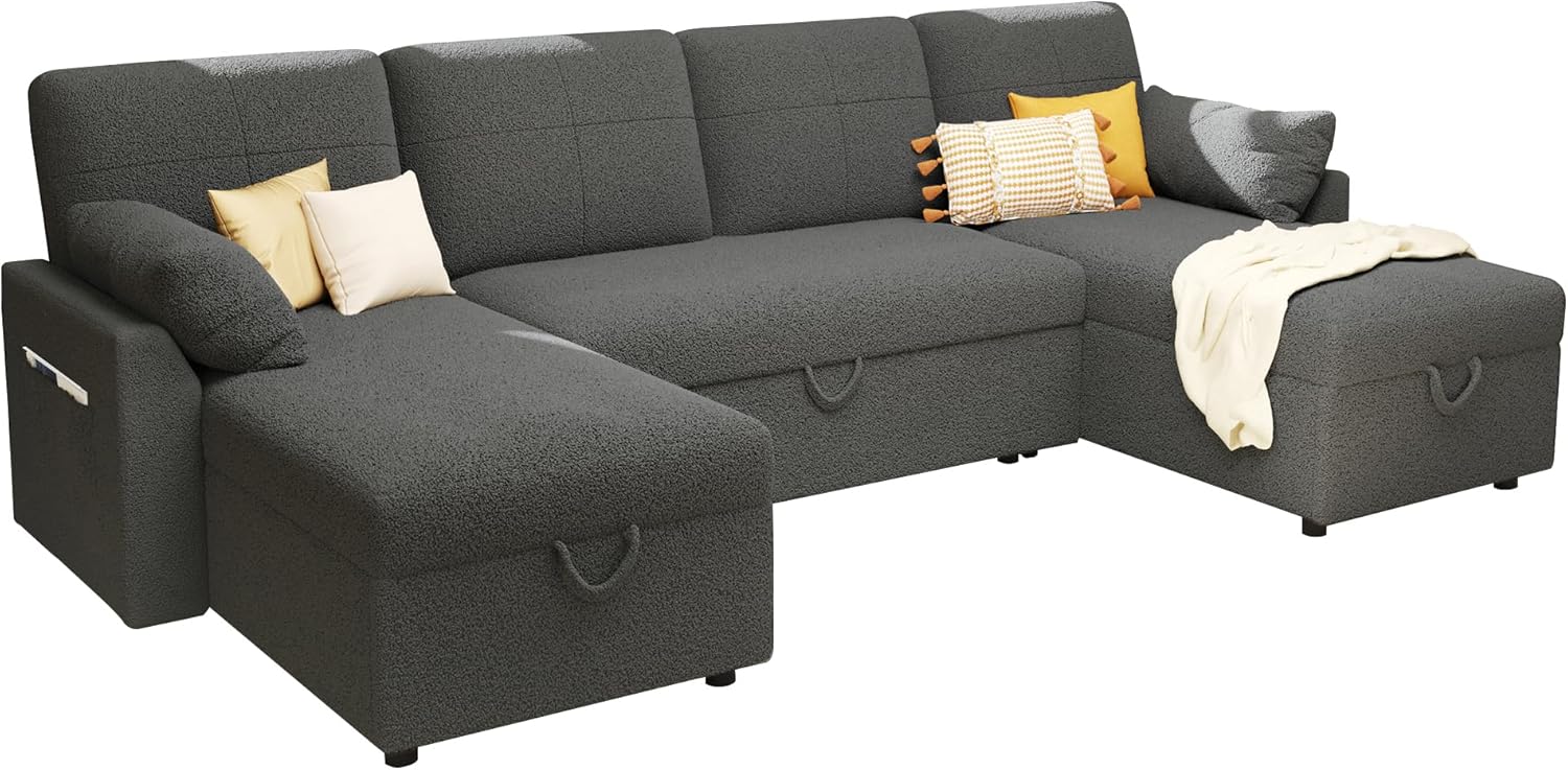 VanAcc Sofa Bed Sleeper Sofa with Storage Chaise 2 in 1 Pull Out Couch Living Room