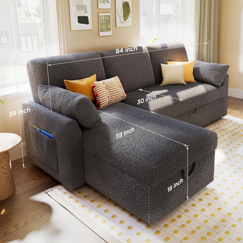VanAcc Sofa Bed Sleeper Sofa with Storage Chaise 2 in 1 Pull Out Couch Living Room