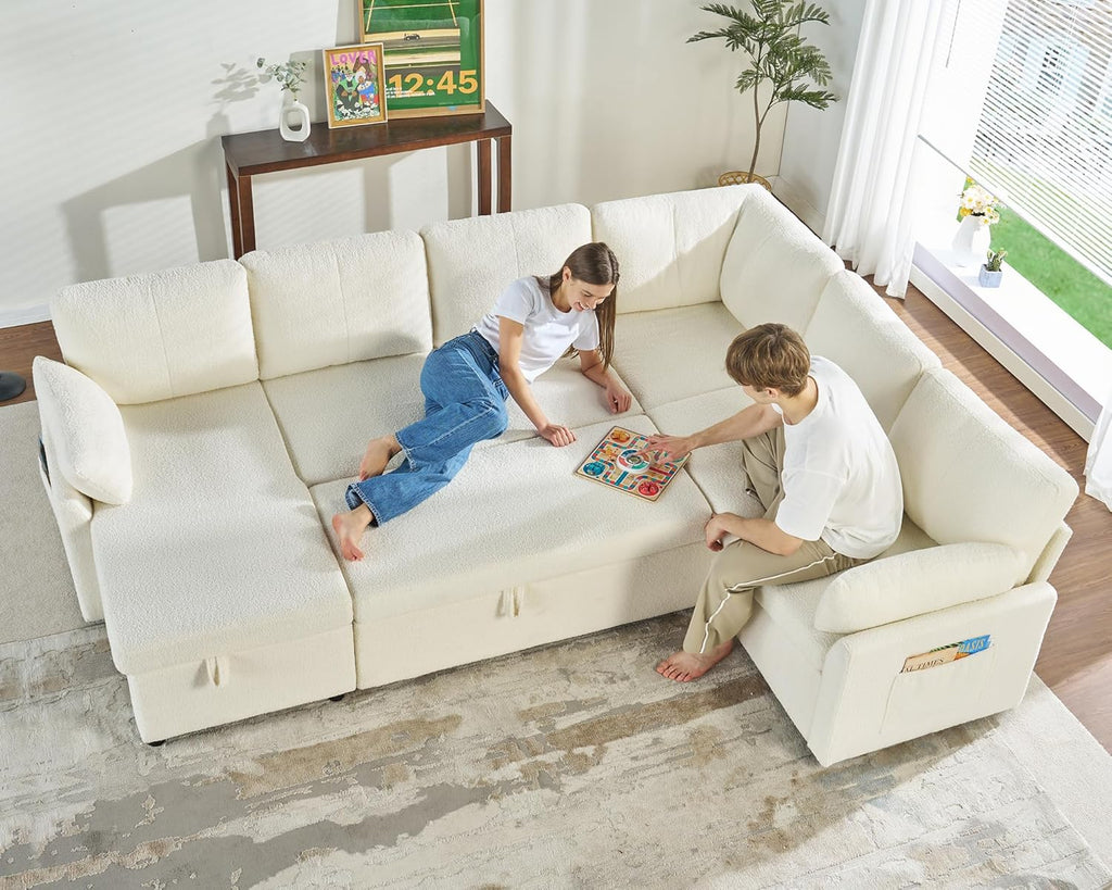 VanAcc Sofa Bed Sleeper Sofa with Storage Chaise 2 in 1 Pull Out Couch Living Room