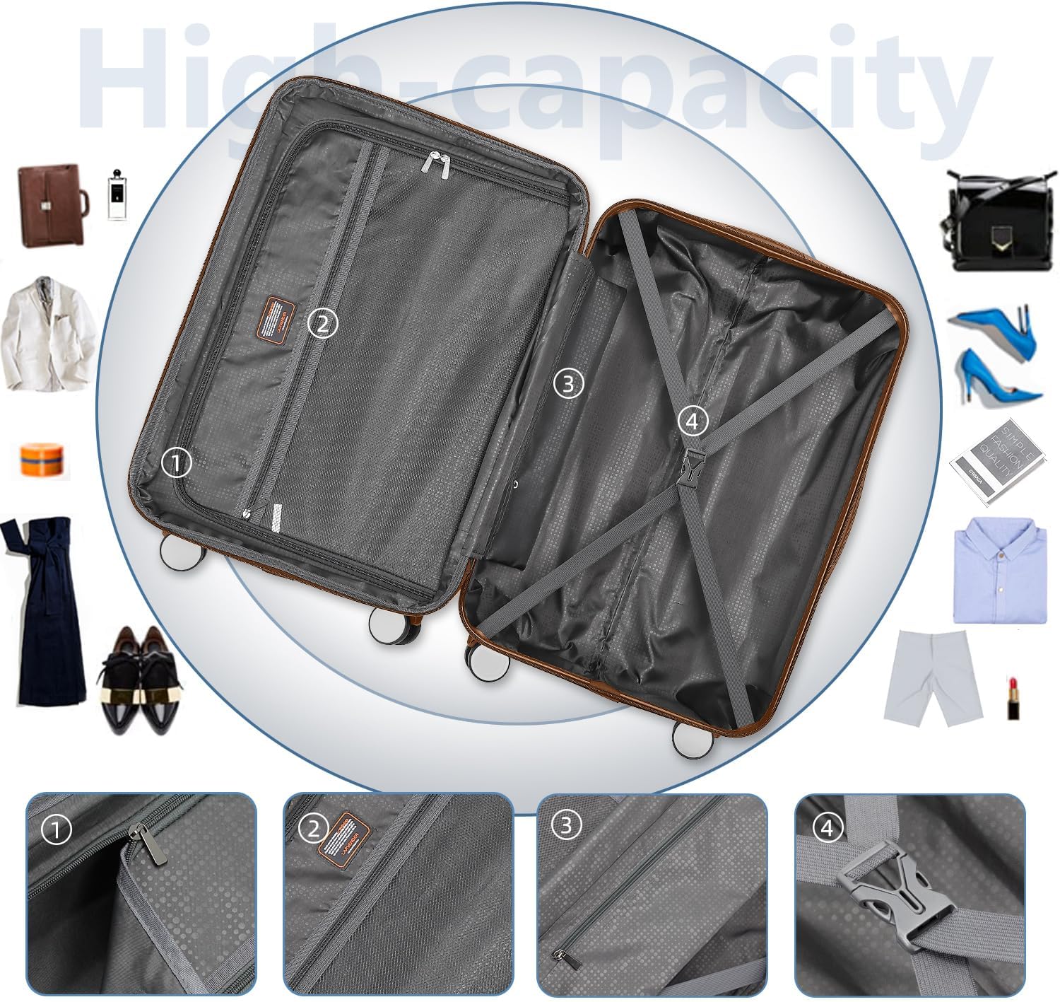 Luggage 6-piece hardshell expandable suitcase lightweight travel carry-on luggage set
