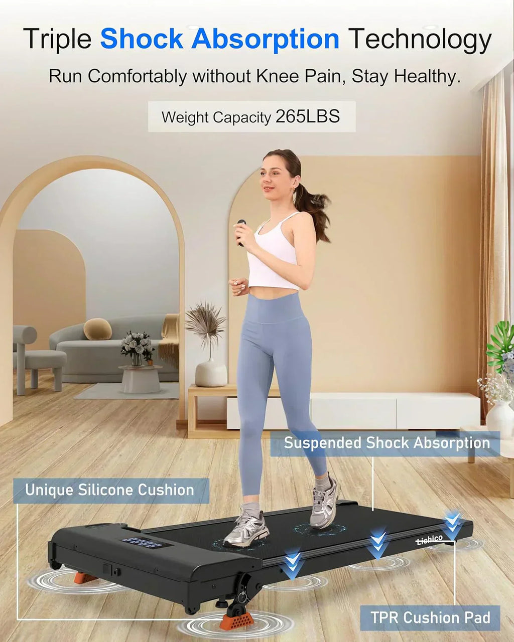 Lichico Walking Pad Under Desk Treadmill Ultra-Quiet Brushless Electric Jogging Treadmill