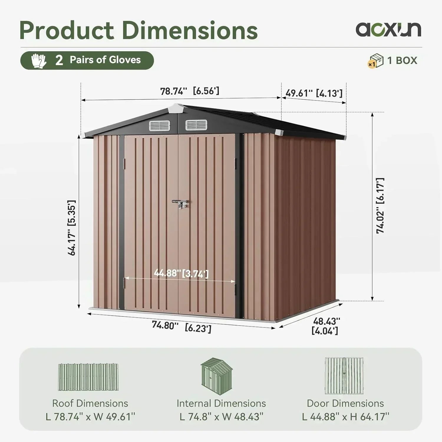 Aoxun 6.2x4 FT Shed Outdoor Storage Shed Metal Garden Shed Sloping Roof Tool Shed Bike Shed